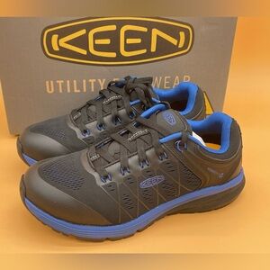 Sz 7.5 EE KEEN Utility Men Vista Energy Low Soft Toe Working Shoes  Blue Black